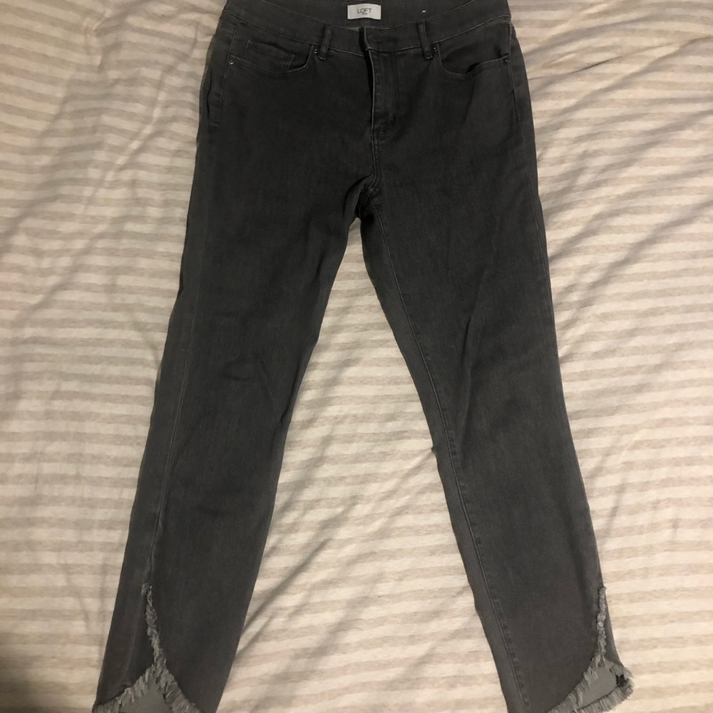 LOFT light gray fringe bottom jeans, size 8
